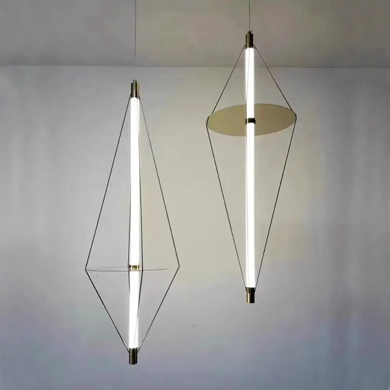 

Designer minimalist geometric polygon line chandelier loft empty living room staircase model room bedroom bedside lamp