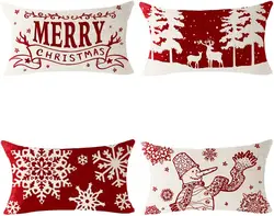 Plaid Merry Christmas Snowman Deer Pine Snowflake Blessing Gift Throw Pillow Cover Cushion Case Cotton Linen Material Decorative