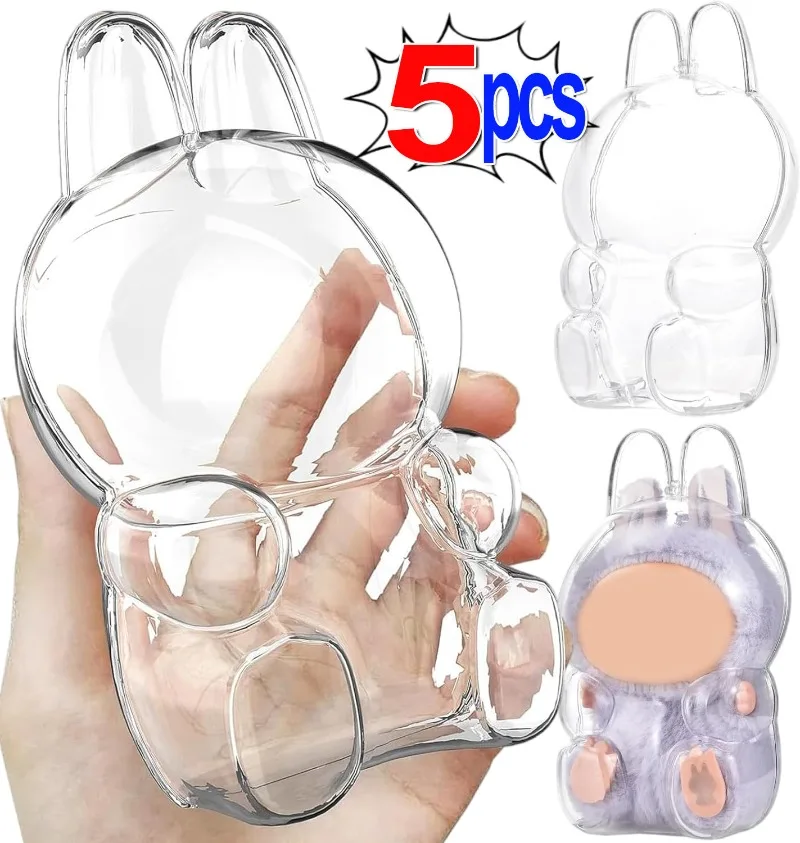 1-5 قطعة غطاء واقٍ مزخرف لهاتف آيفون لـ LABUBU The Monsters لديها مقعد واضح غطاء حماية صندوق عرض مقاوم للغبار لدمية حفلة الجلوس من الجيل الثاني