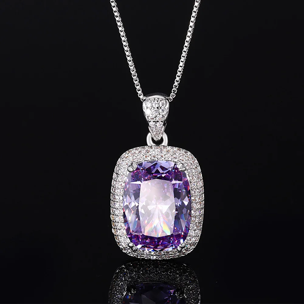 New Luxury 12*16mm Amethyst Gemstone Necklace Pendant Ring Earrings Wedding Fine Jewelry Sets for Women Female Accessories Gift