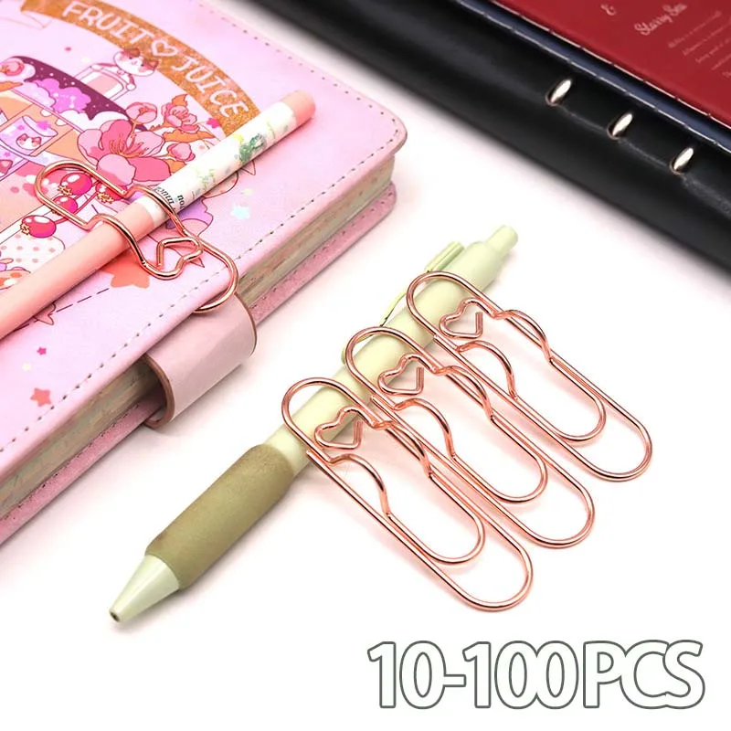 10-100PCS Heart Shaped Notebook Clips Creative Bookmark Page Holders Metal Pen Clips for Journal Planner Office Supplies