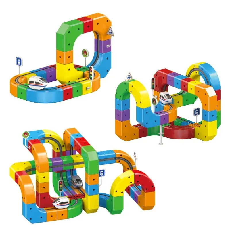 Children Magnetic Rail Car Cube Toys DIY Building Blocks Educational Toy Magical Track Train Construction Kids Christmas Gifts