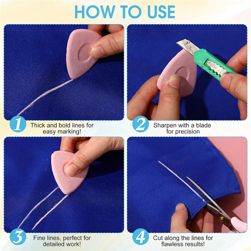 A69efor اللحف، لوازم صنع الخياطة - طباشير قماش الخياطة 120 قطعة في 4 ألوان - طباشير خياط مثلث وعلامات قماشية