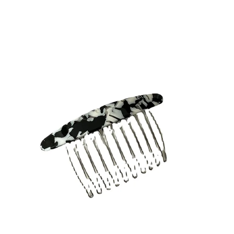 South Korea\'s new simple plaid bangs hairpin hairpin texture marble pattern iron tooth hair comb insert comb hair accessories