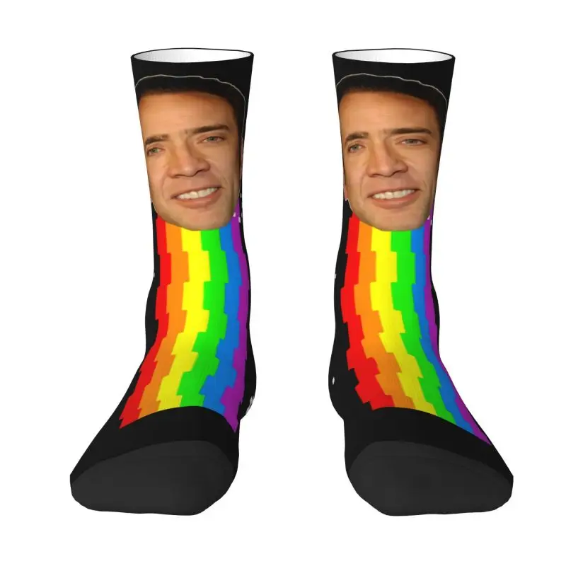 Cool Men's Nicolas Cage Nyan Meme Dress Socks Unisex Warm Comfortable 3D Printing Crew Socks