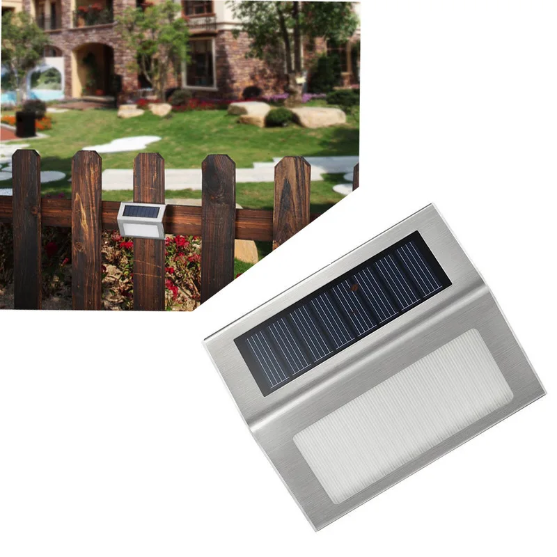 

Waterpro Stainless Steel 2 LEDs IP44 Ni-MPolysilicon Solar Lamp Garden PorcLamp Stair Fence Energy Saving