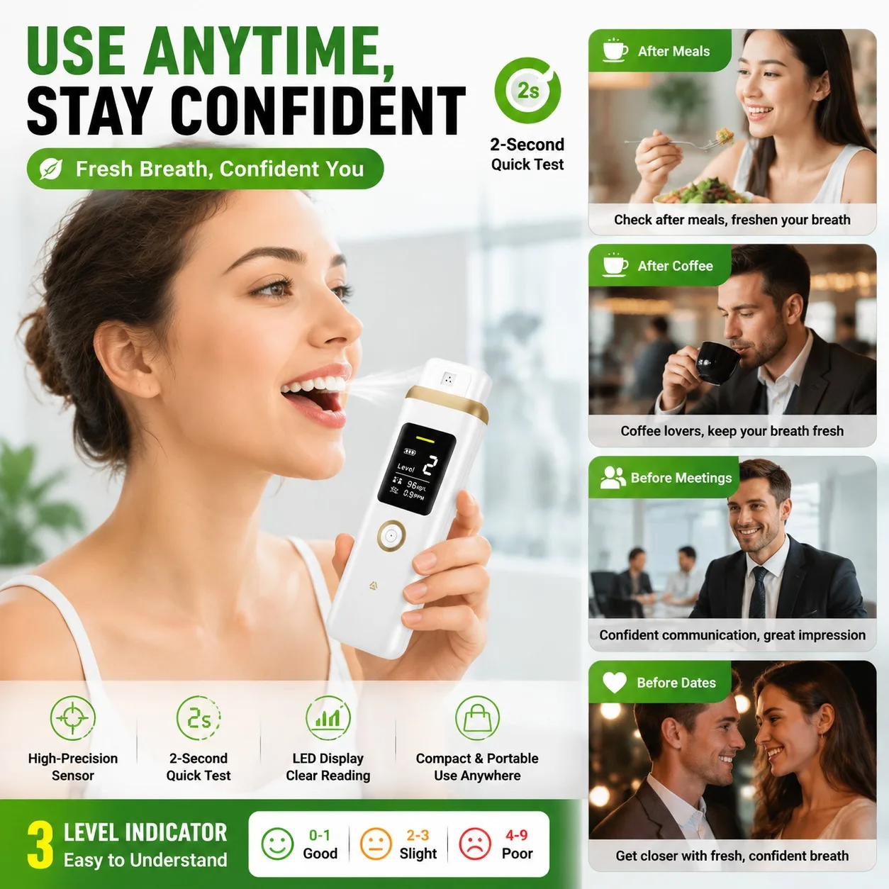 Digital Breath Tester Bad Breath Detector Portable Halitosis Analyzer High Precision Sensor LED Display Oral Hygiene Checker