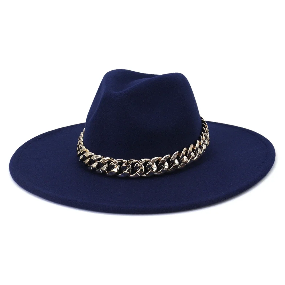 HOAREE Wide White Hats for Women Fedora Mens Hat Panama British Style Wide Brim Jazz Caps with Golden Chain Belt Vintage Fashion