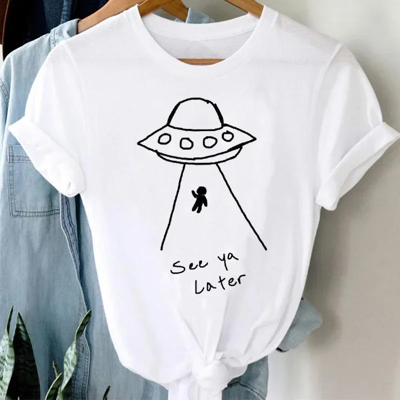 

T-shirts Women Cartoon Alien UFO Funny Fashion Casual 90s Cute Clothes stylish T Tshirt Top Lady Print Cool Tee