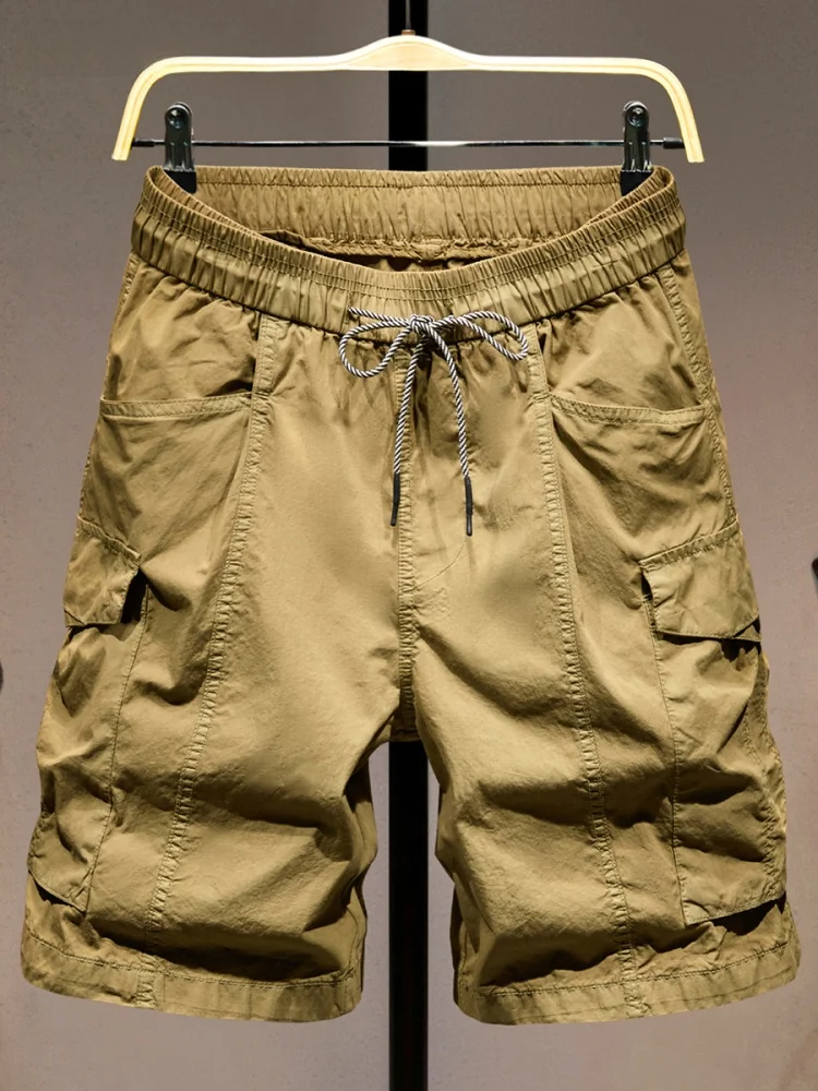 

Trendy Cotton Workwear orts Men's Summer Thin American Retro Loose Fit Five-Quarter Pants Breathable Straight Leg Trousers