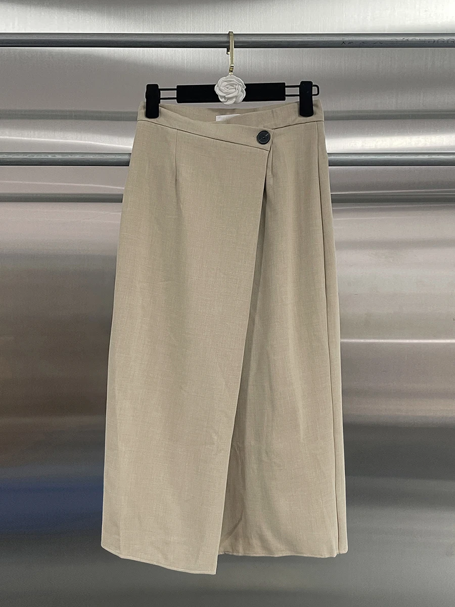 GALCAUR Solid Spliced Folds Commute Skirt Female High Waist Loose Korean Elegant Women's Long Skirts Autumn Fashion New Style