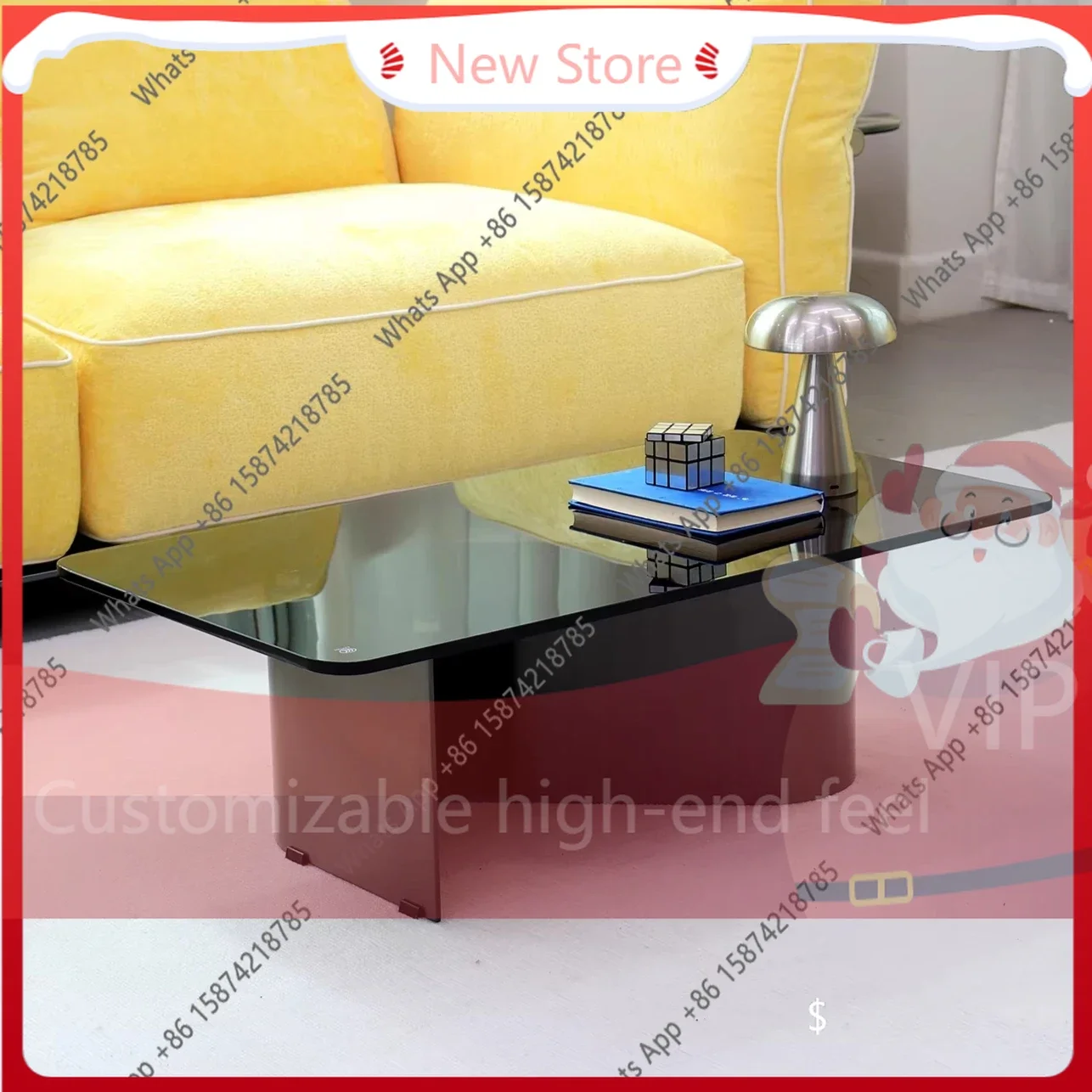 

nm-Mn Modern Minimalist Square Tempered Glass Stainless Steel Base Bauhaus Style Designer Coffee Table