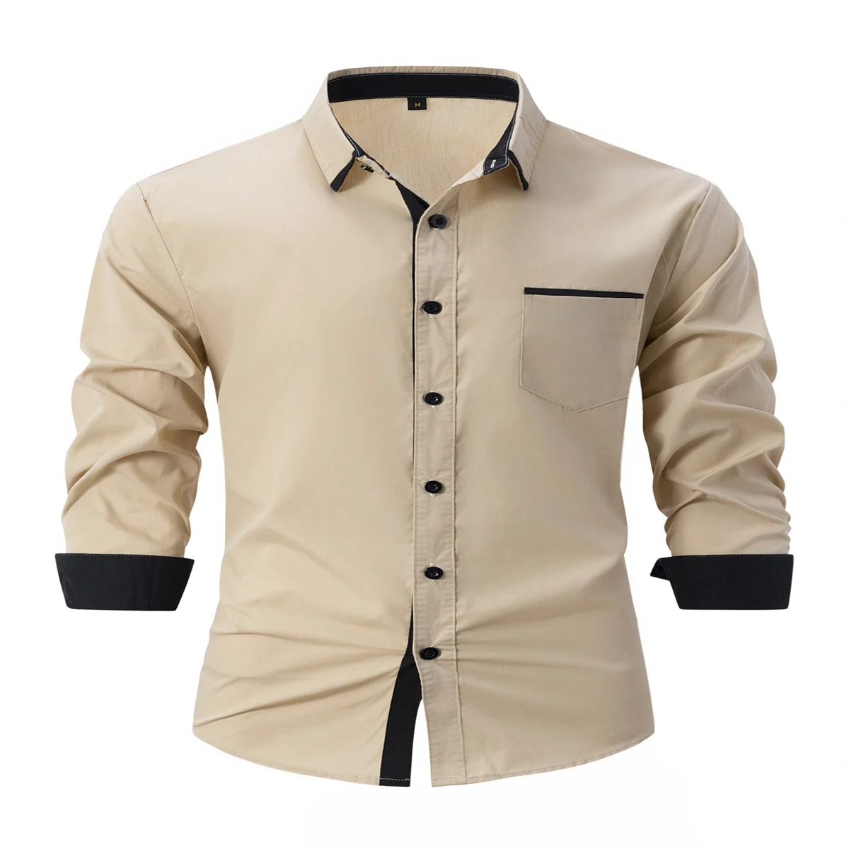 Camicia allentata antirughe Casual da uomo a maniche lunghe con risvolto a righe Color primavera e autunno