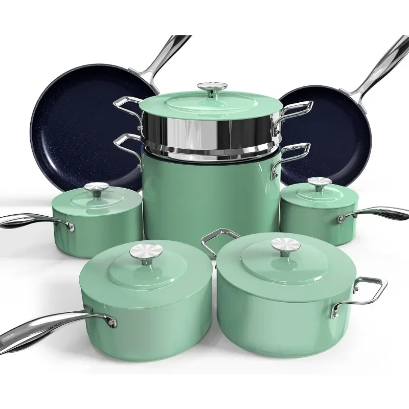 Lux 13pc Forged Lightweight Cookware Set PFAS Free, Healthy G10 Duralon Ceramic Coating, Ultra Non-Stick, Stay-Cool Handles