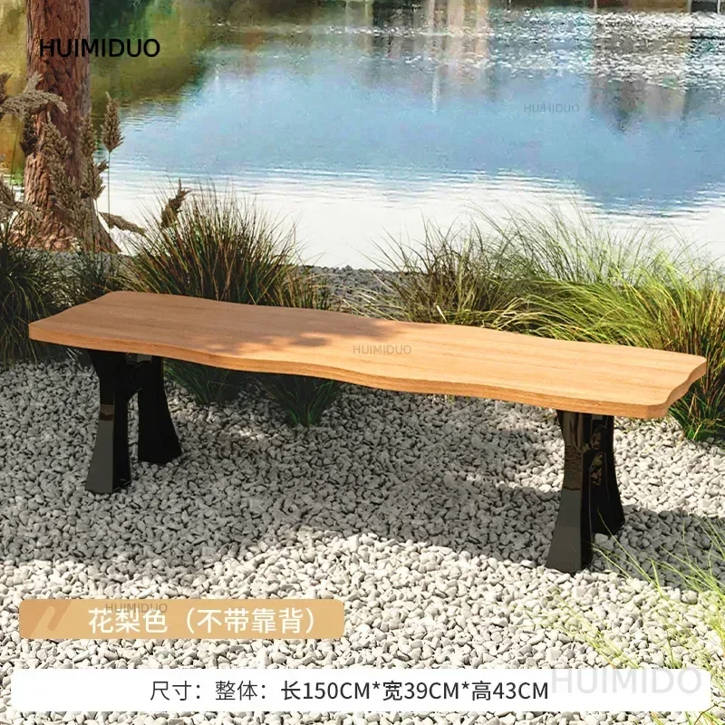 Park chair Outdoor preservative wood resting bench Garden cast aluminum seat Outdoor community leisure backrest long chair