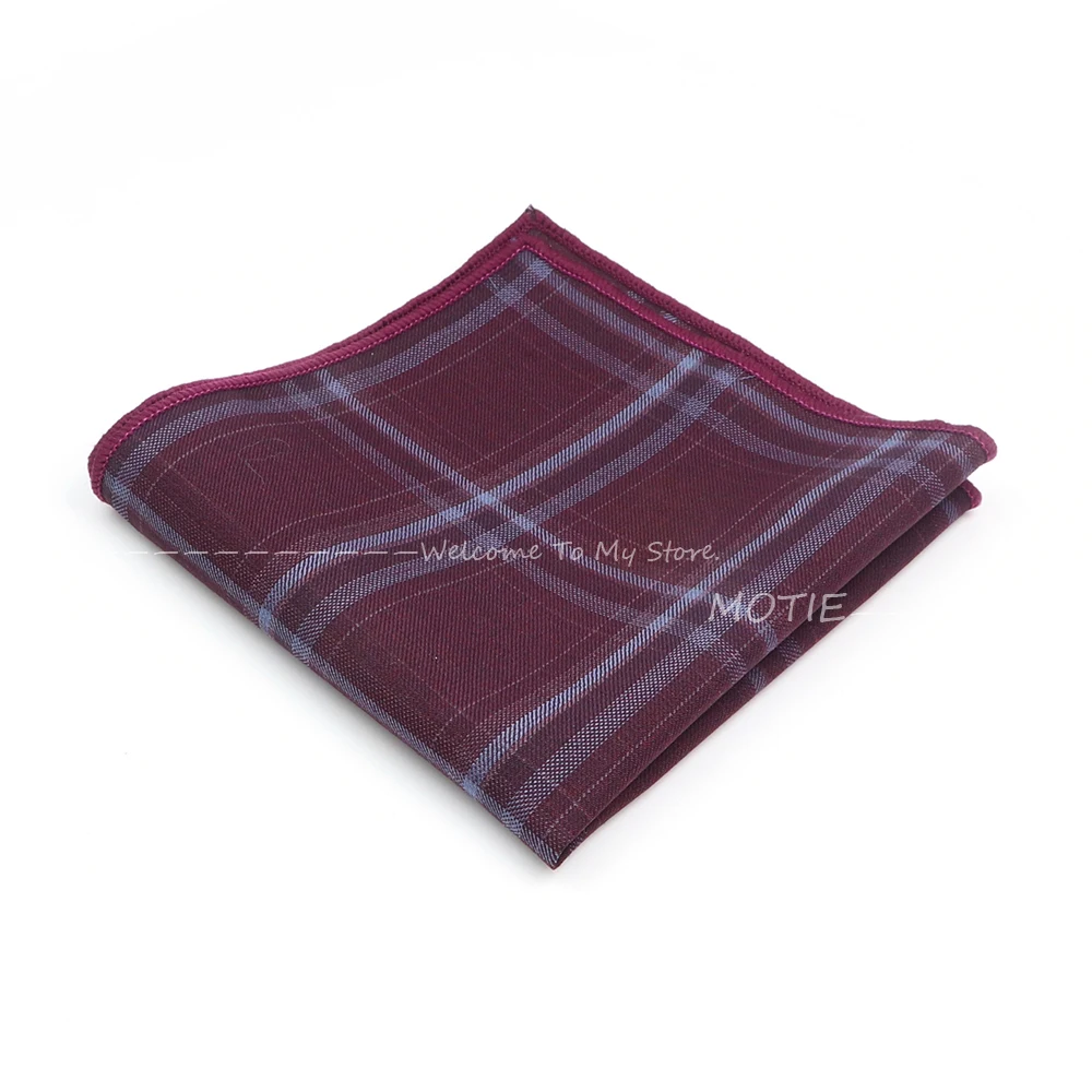 Abito scozzese a righe in lana quadrata Hanky Grey borgogna Square Hanky Cravat per accessorio per colletto della camicia della festa nuziale d'affari