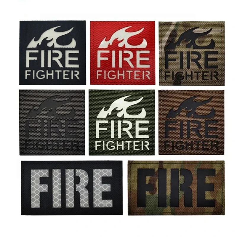 Luminous Fireman Patch Fire Fighter Rescue Team Logo Morale Badge Mini Reflective Hook and Loop Backpack Tactical Stickers