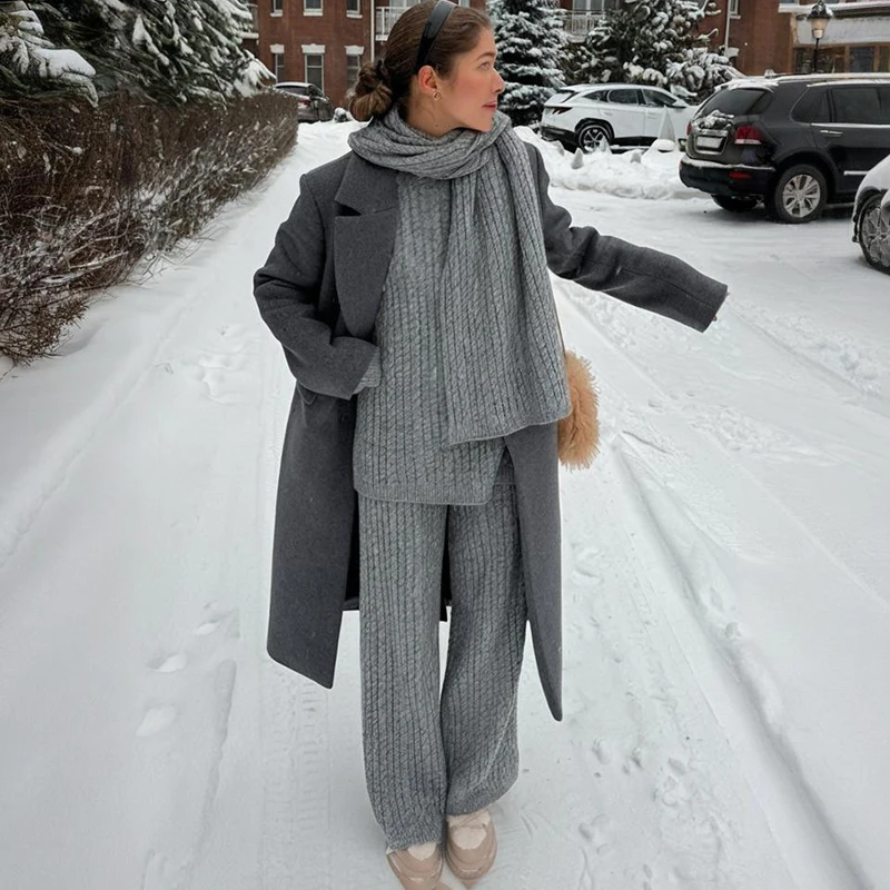 

TARUXY, осенний новый вязаный костюм-свитер, женский витой пуловер, свитер, брюки, комплект из двух предметов, повседневные свободные брюки, комплекты женской моды