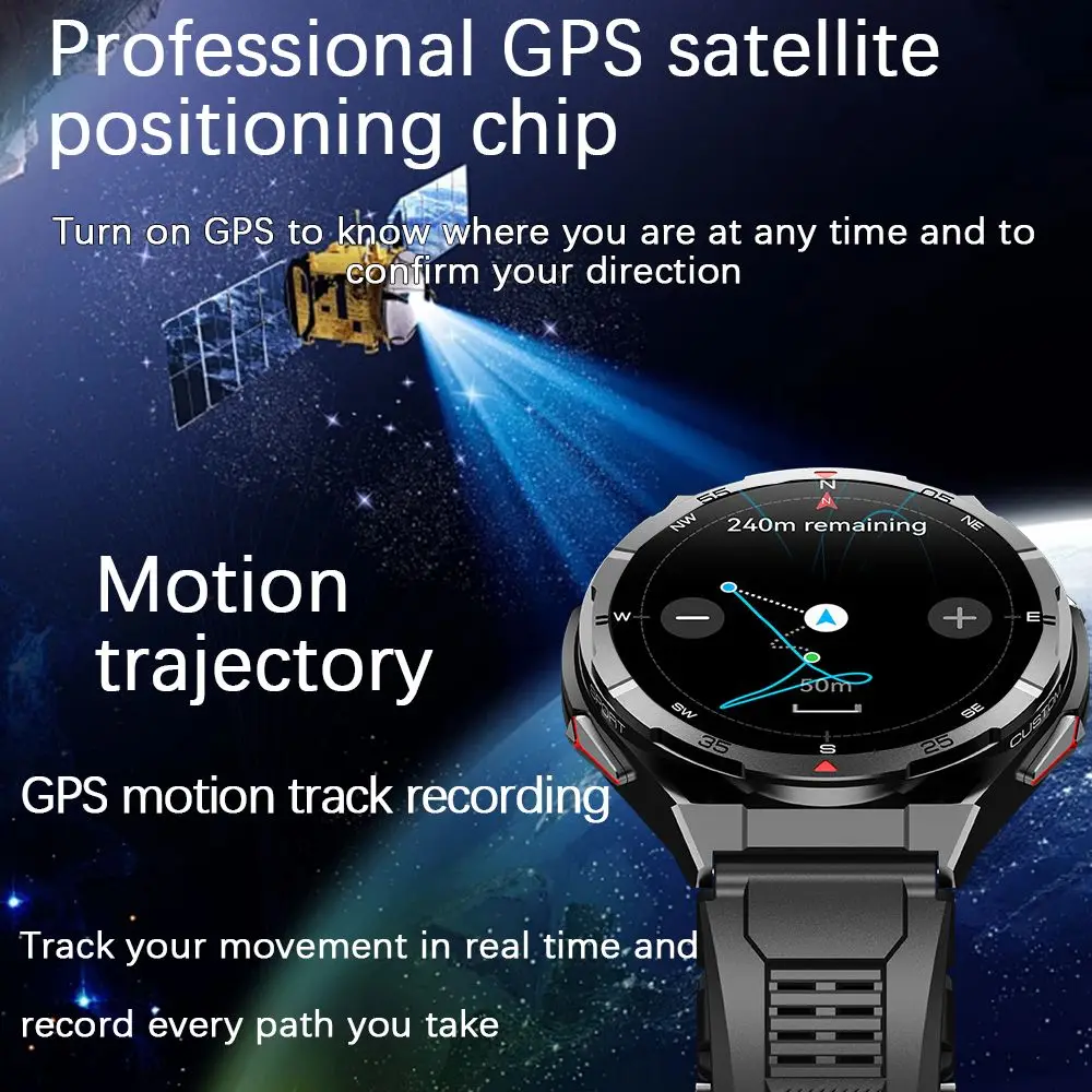 GPS Smartwatch Men 1.43'' AMOLED IP69K 방수 블루투스 HD 통화 나침반 고도 기압계 멀티 스포츠 모드 스마트 시계 2025