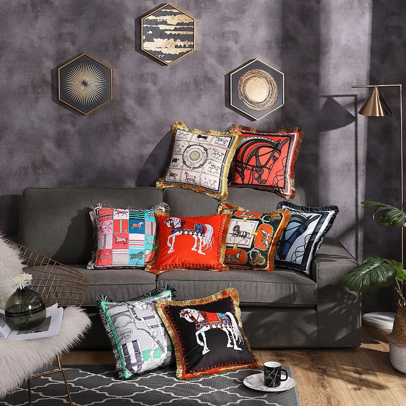 Romanesque Luxury Velvet Tassel Pillowcase Double Sides Print Luxurious Cushion Cover Ultra Soft Sofa Throw Pillows 45x45cm