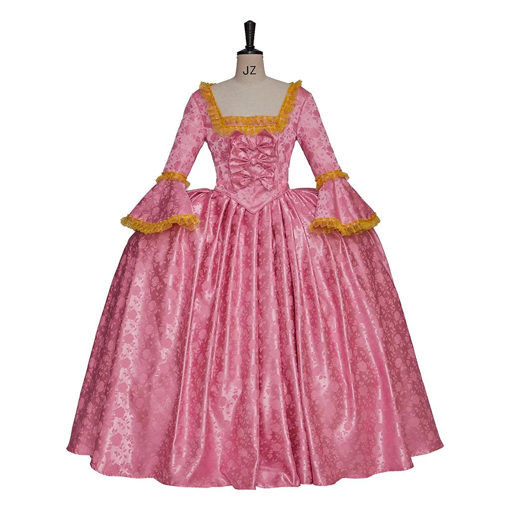 コロニアルロココバロック仮面舞踏会コスプレボールガウンドレスロココピンクドレス女性のエレガントな中世ファンシーピンク花柄ドレス