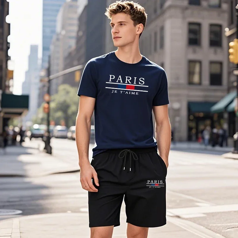 

2025 Men's Summer set, round-neck printed T-shirt set, men's summer running casual shorts, T-shirt set and fitness shorts