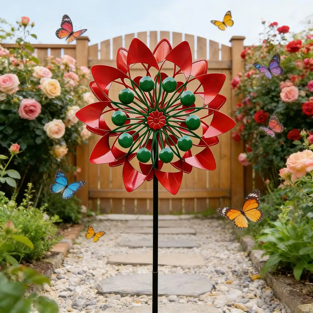 Whimsical Lawn Decor for Yard Flower Wind Spinner Garden Decor 29.5 Metal Outdoor Windmill Sculpture for Patio for Garden