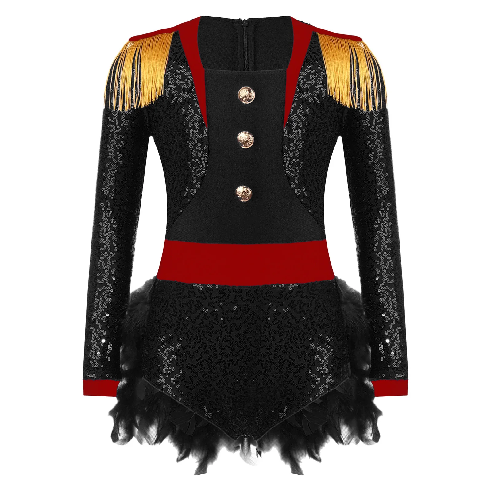 Kids Girls Circus Ringmaster Costume Tutu Leotards Dance Long Sleeve Tassel Epaulet Sequins Jumpsuit Halloween Fancy Costumes