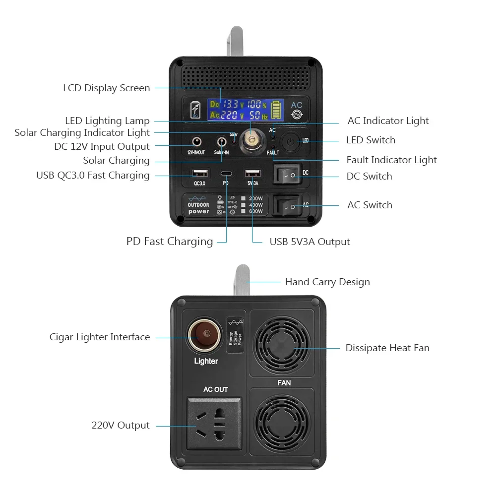 Máy Phát Điện Năng Lượng Mặt Trời Máy Phát Điện 400W 96000MAh Di Động Điện Nguyên Chất Sóng Sin Cho Nhà Xe Máy Bay Không Người Lái Laptop Cắm Trại Ngoài Trời 220V