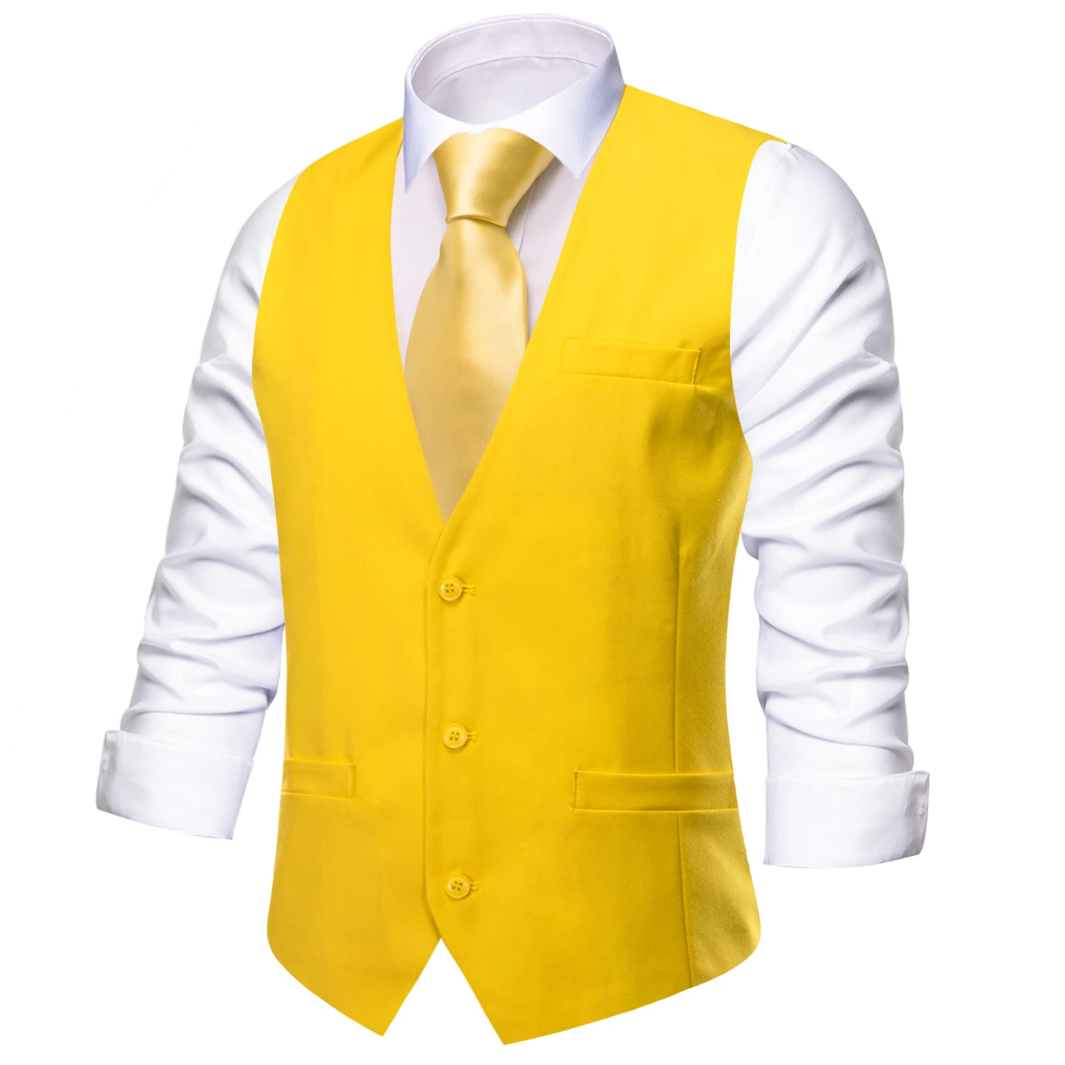 Chaleco de seda de color amarillo claro para hombre, conjunto de gemelos, corbata de cuello, traje masculino, fiesta de negocios, regalos de