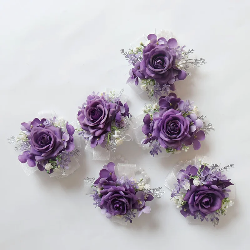 2436Wedding flower bouquet artificial flower business celebration opening guest corsage boutonniere handed flower dark purple