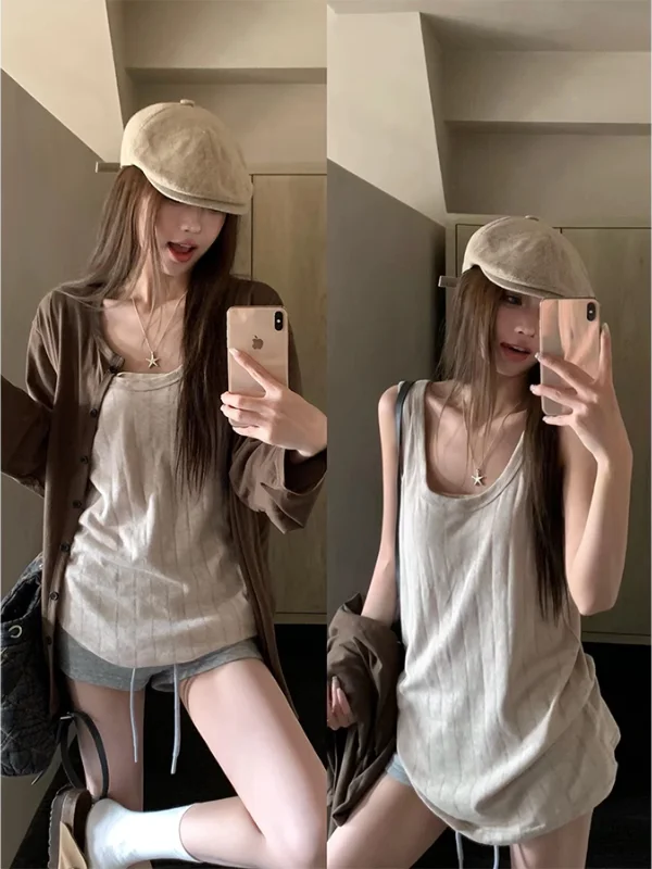 

Свободный корейский Sle Long Sve, солнцезащитная верхняя одежда, кардиган, летнее новое поступление, комплект из двух предметов, уменьшение возраста