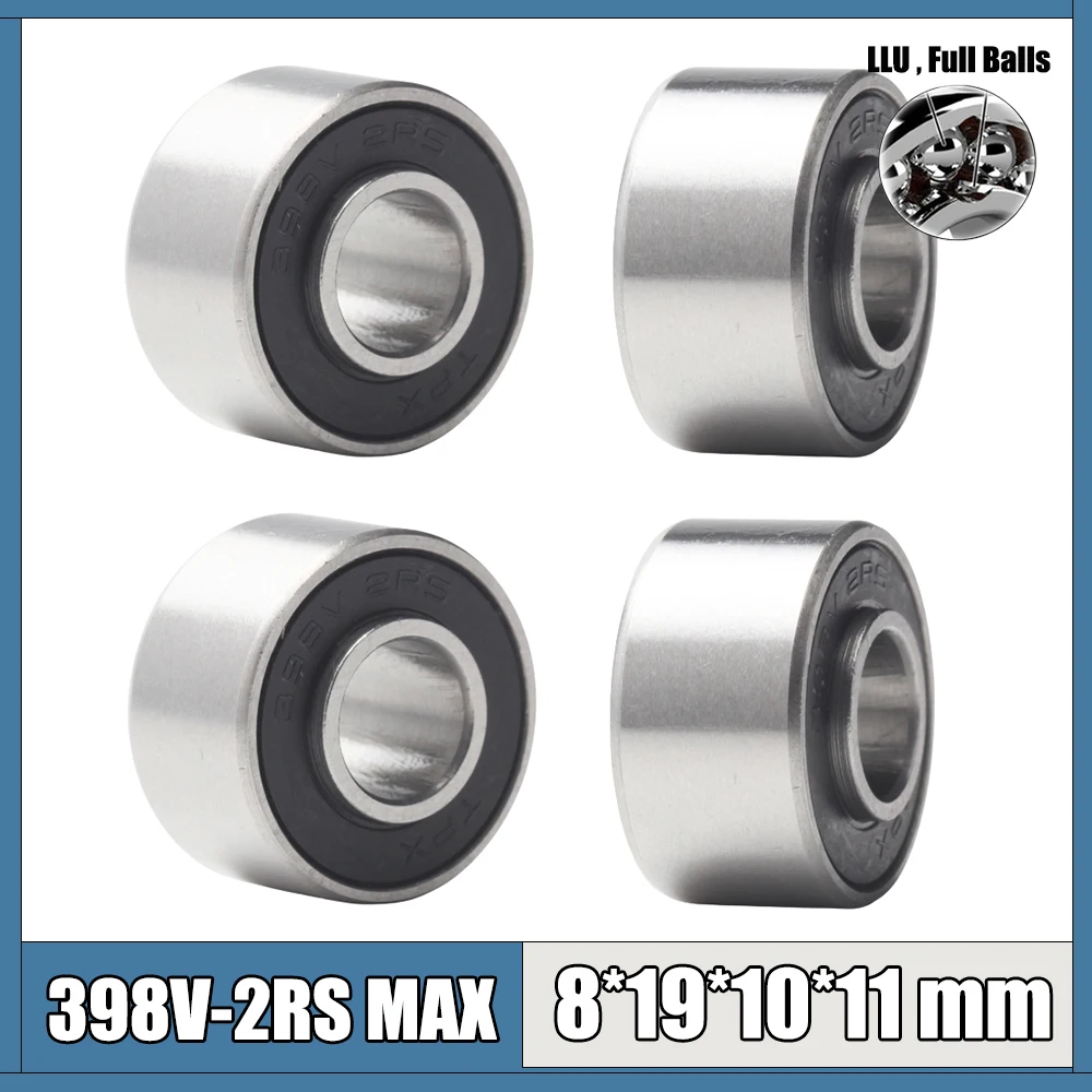 398V 2RS MAX Bearings 8*19*10*11 mm（4PCS）Chrome Steel Sealed with Grease 398 V Cart Full Balls Bearing for Bike Horst Link