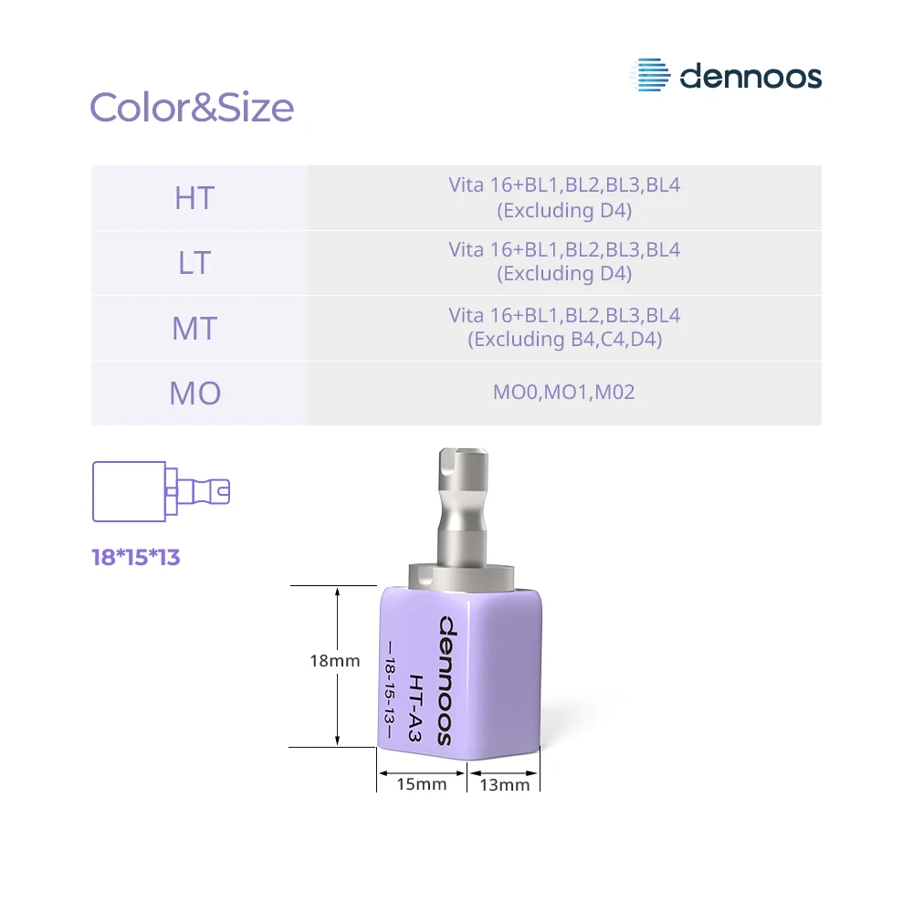 Dennoos 1box Lithium Disilicate B40 Blocks LODDEN Dental Lab HT/LH/MT Glass Ceramic C14 for Sirona Cerec Dental Veneer Materials
