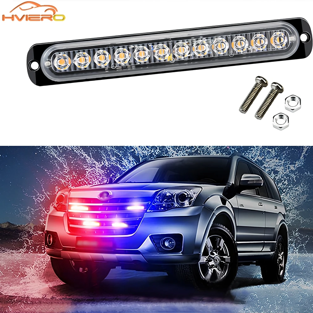 Car Parking Lighting Multiple Colors Truck Side Long Strip IP65 Waterproof Ultra-thin Flash 12LED Strobe Signal Warning 12V Turn
