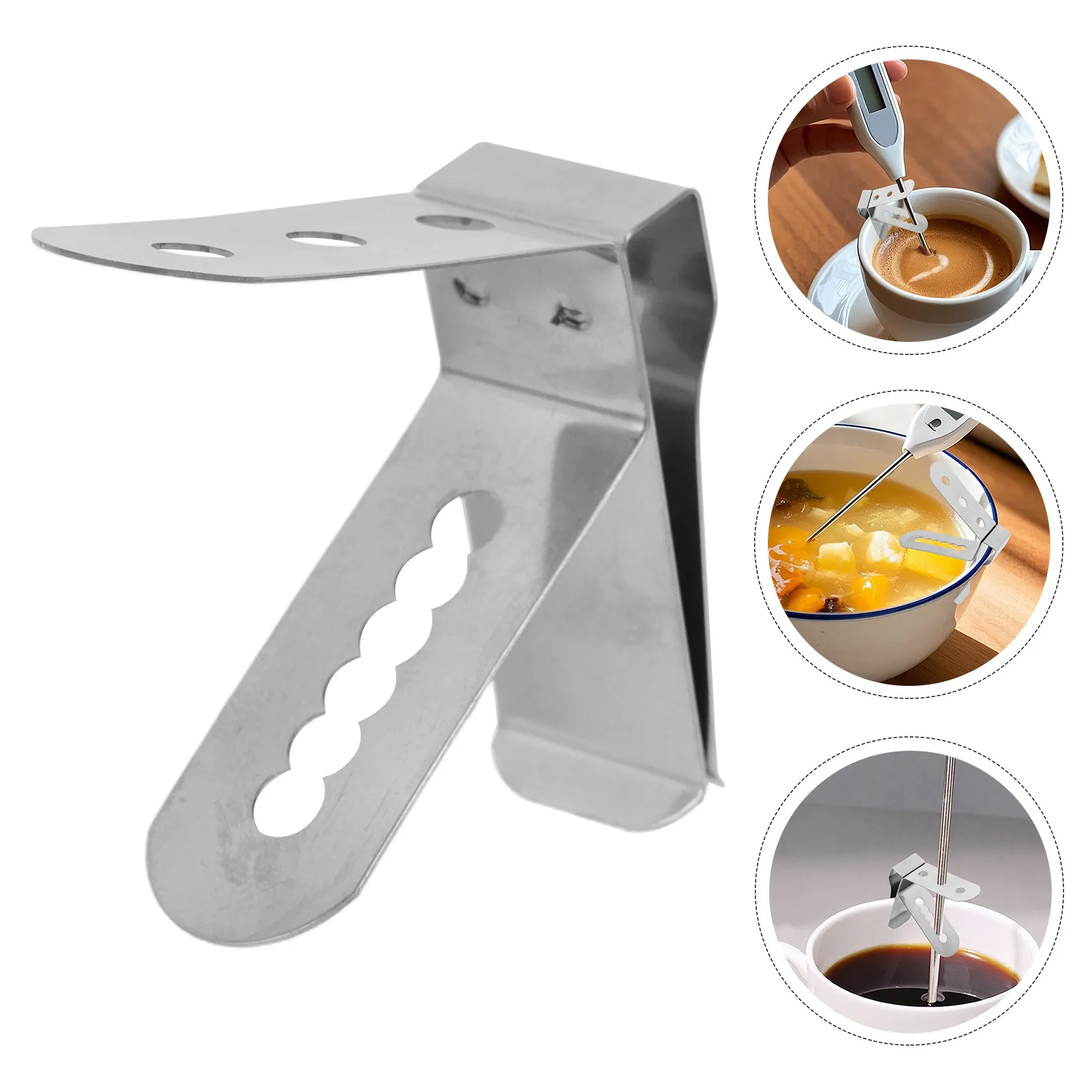 Heavy Duty Stainless Steel Thermometer Probe Clip 304 Grade Secure Pot Side Clip for Cooking Baking Grilling Coffee Brewing Milk
