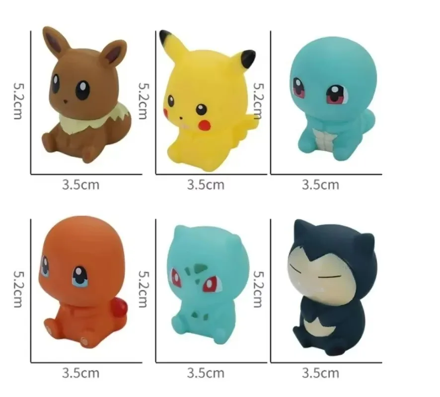 Pokemon 6pcs/set Baby Bathroom Toys Pikachu Bulbasaur Charmander Squirtle Eevee Action Figure Soft Vocal Kids Bath Doll Gifts