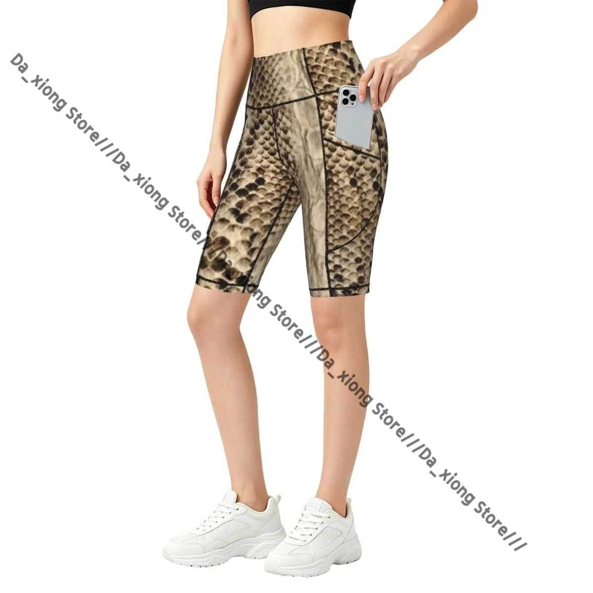 Female Hip Lift Yoga Shorts Snake Skin Print Daily Wear Fitness Active Pants