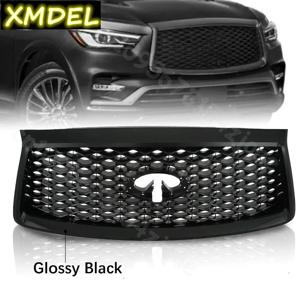 

for INFINITI QX80 Front Upper Grille Gloss Black W/ Camera Hole Grill front center grill For 2018 2019 2020 2021 20212 2023