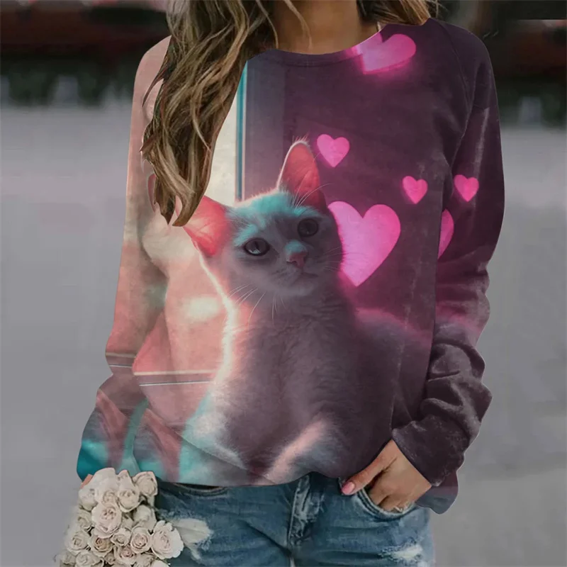 

New Kawaii 3D Print Cute Animal Cats Sweatshirts Women Funny Streetwear Pullovers Fashion Harajuku Clothing Winter Pullover Tops