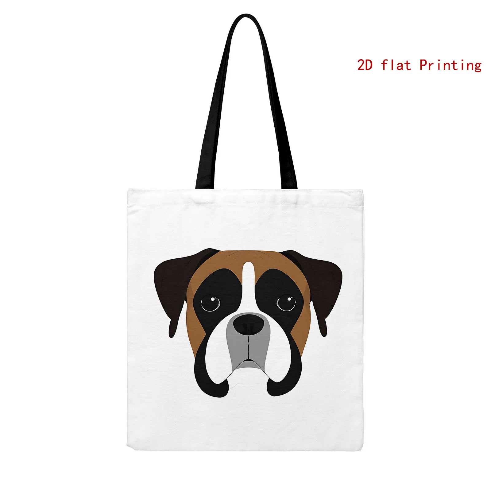 1pc [Tote Bag] 2D Flat Effect, Modern Minimalist Tote Bag, White Background Boxer Dog Head Easy Cartoon Animal Pattern, Large Ca
