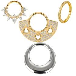 ASTM F136 Titanium EAR Nose Rings PIERC Pear and Heart Shaped CZ Ring Hoop Hinged Clicker Labret Tragus Earring Body Piercing