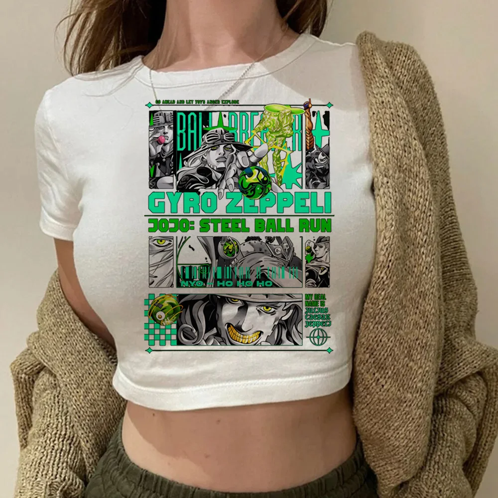 Steel Ball Run Jojo Bizarre Adventure cropped top female kawaii funny vintage alternative  tshirt cute japanese streetwear