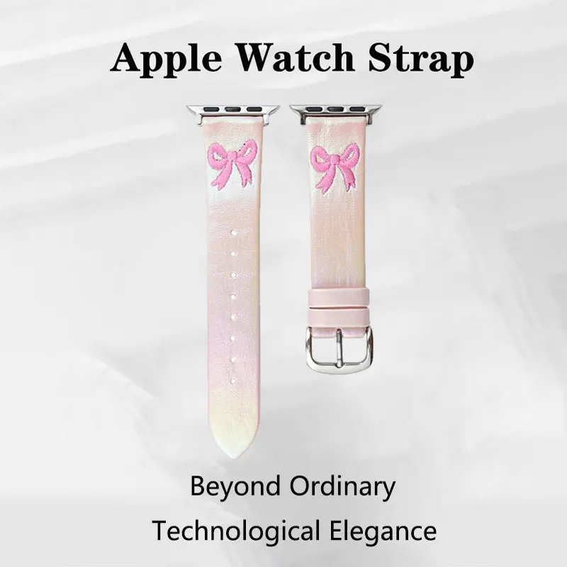 Mermaid Bow Leather Gradient Glitter powder Strap For Apple watch Ultra 2 49mm 9 8 7 45mm 41mm For iwatch 6 5 4 3 SE 44mm 40mm