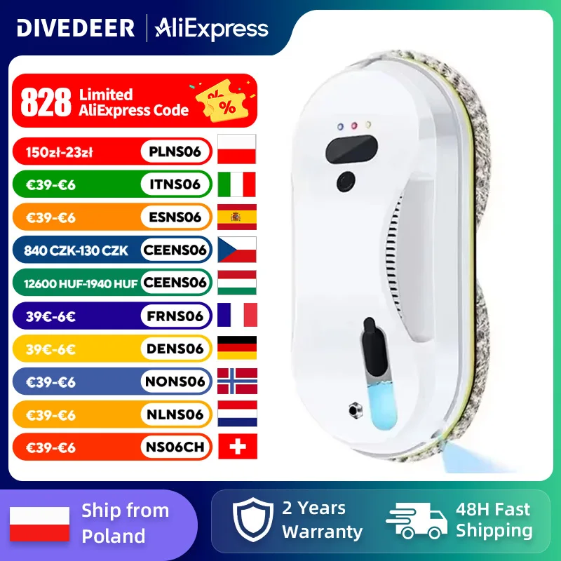 Image of DIVEDEER Fensterreiniger für den Heimgebrauch, vollautomatischer Fensterreiniger mit Einzelwasserspray, ferngesteuerter Fensterreiniger-Roboter