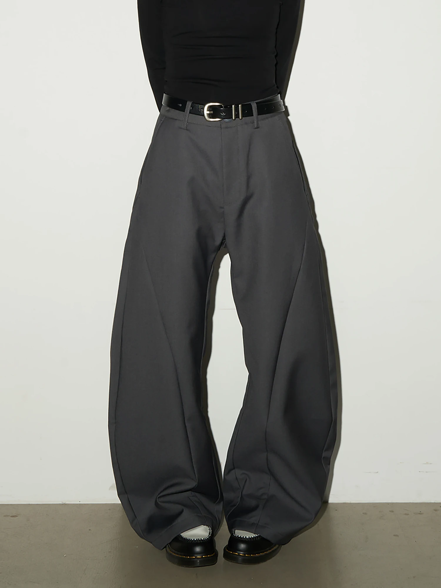 

MICHINNYON ey Wide Leg Suit Pants with Stitching Design Drapey Commute Versatile Straight Leg Long Pants for Women