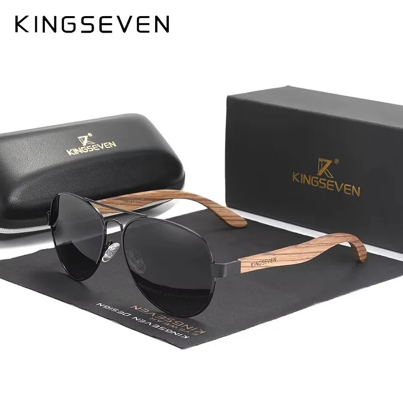 KINGSEVEN 2023 New Handmade Wood Sunglasses Polarized Men\'s Glasses UV400 Protection Mirror Eyewear Wooden Temples Oculos Z5518