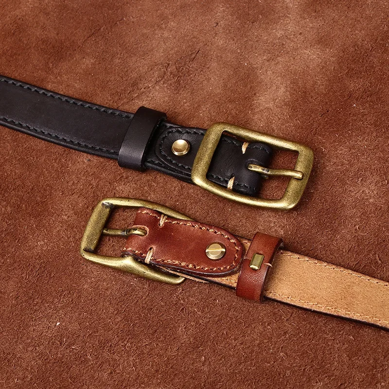 2.4CM Ladies Pure Cowhide Copper Buckle High Quality Retro Luxury Female Waistband Genuine Leather Casual Jeans Thin Belt Women