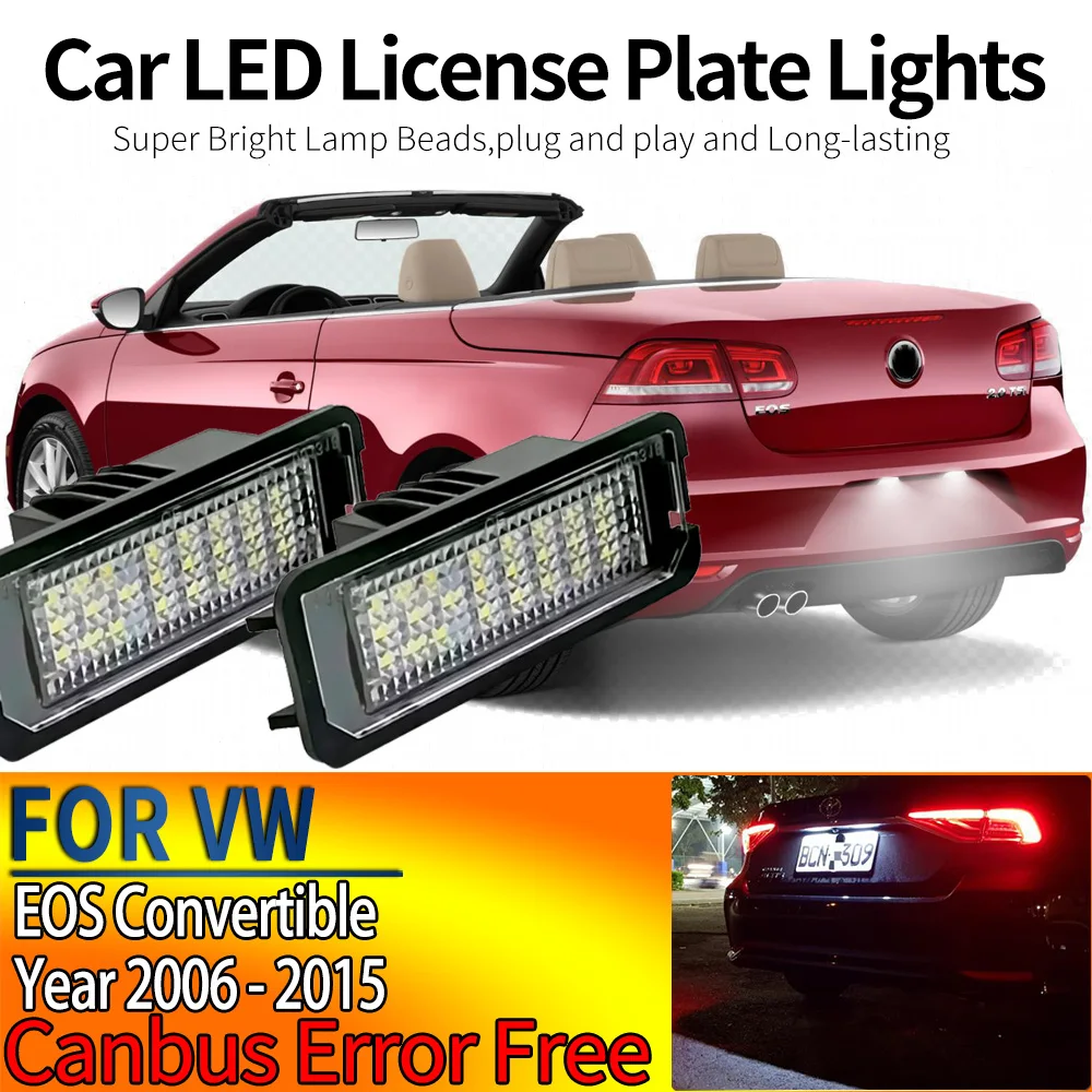 White Canbus No Error LED Car License Plate Light Bulbs Accessories For VW EOS Convertible, 1f7;1f8 (year 2006-2015) Convertible