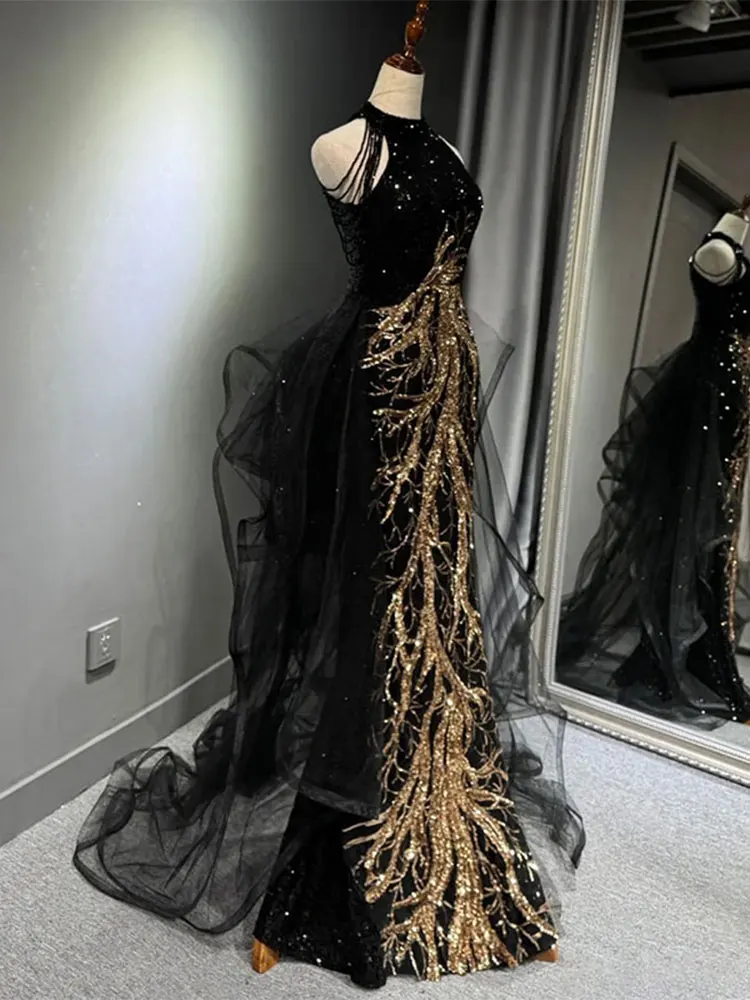 Ele bla vestido de noite feminino casamento brinde anfitrião ne pendurado longo fi cauda saia emagrecimento elegante senhora formal dr